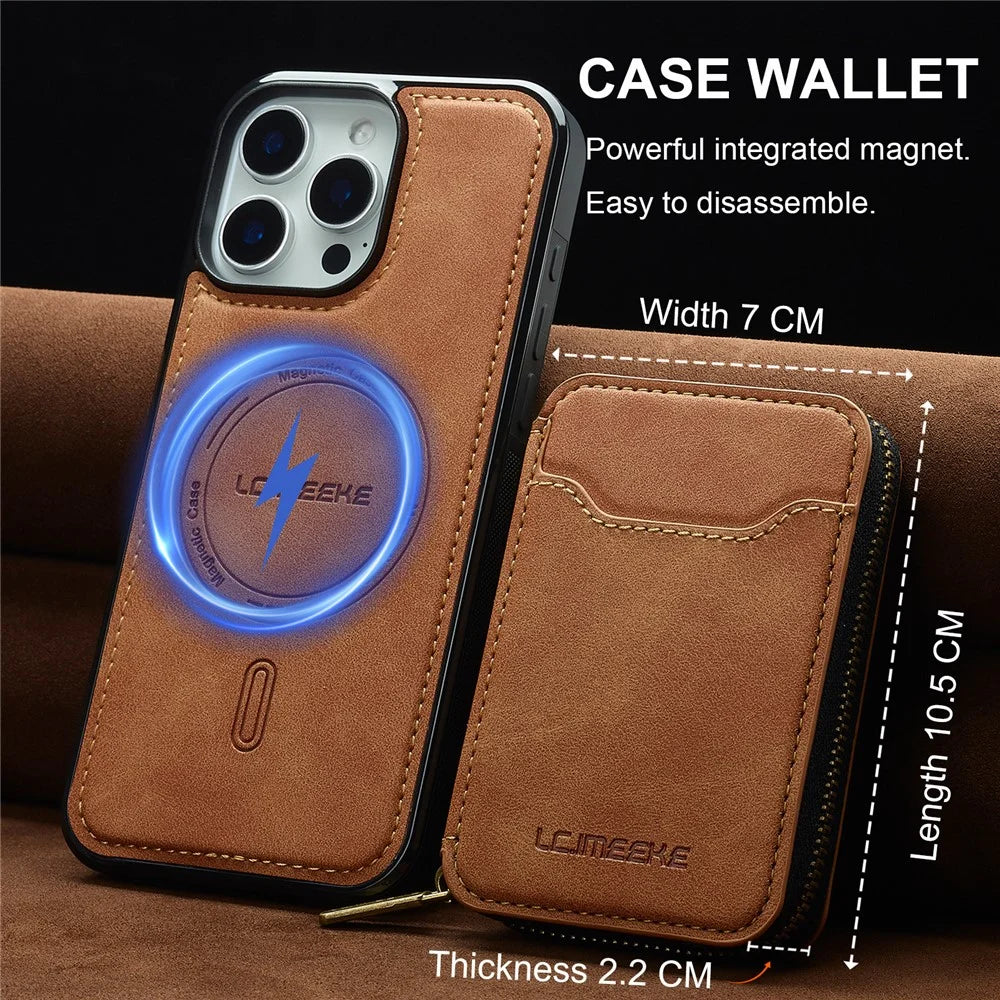 LC.IMEEKE L6 For iPhone 13 Pro Max Magnetic Case Detachable Zipper Wallet Leather Coated PC + TPU Phone Cover - Brown - 5