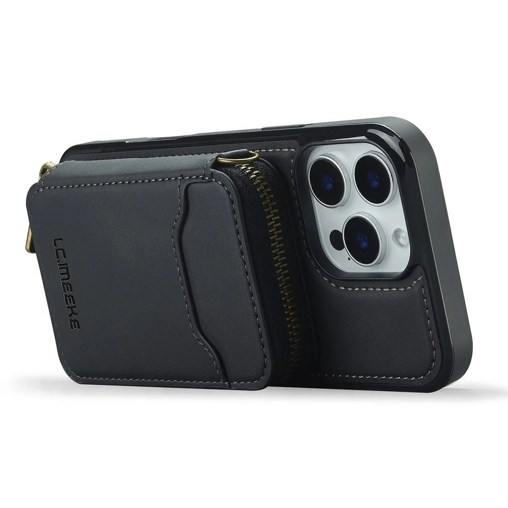 LC.IMEEKE L6 For iPhone 13 Pro Magnetic Case Detachable Zipper Wallet Leather Coated PC + TPU Phone Cover - Black - 2