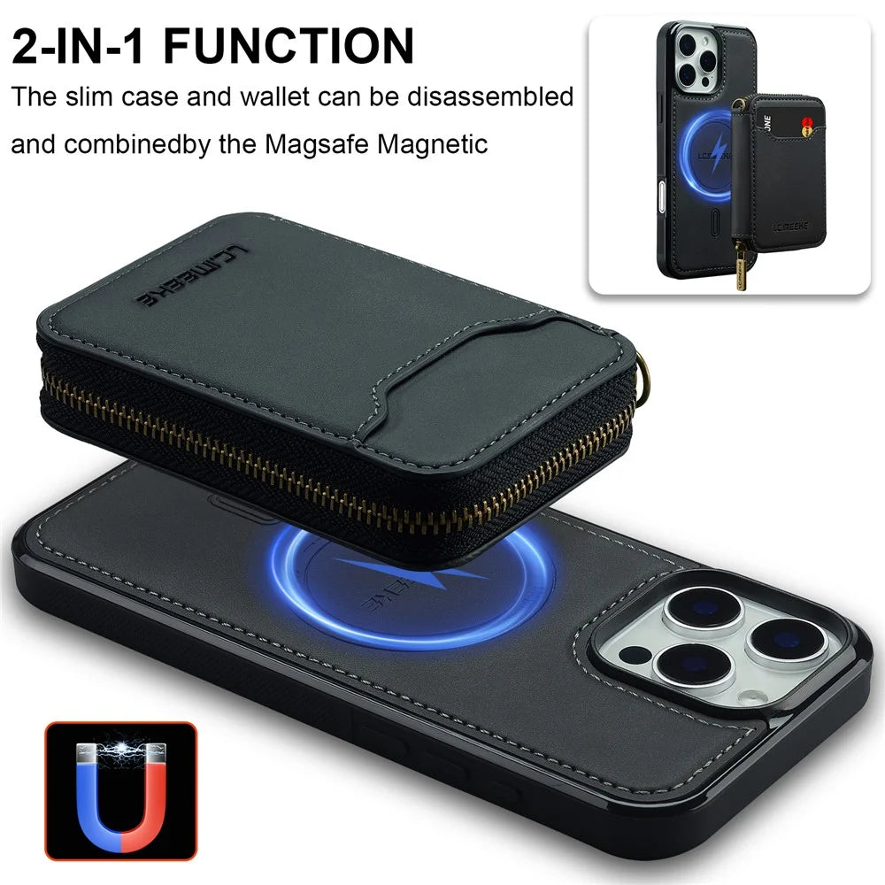 LC.IMEEKE L6 For iPhone 13 Pro Magnetic Case Detachable Zipper Wallet Leather Coated PC + TPU Phone Cover - Black - 3