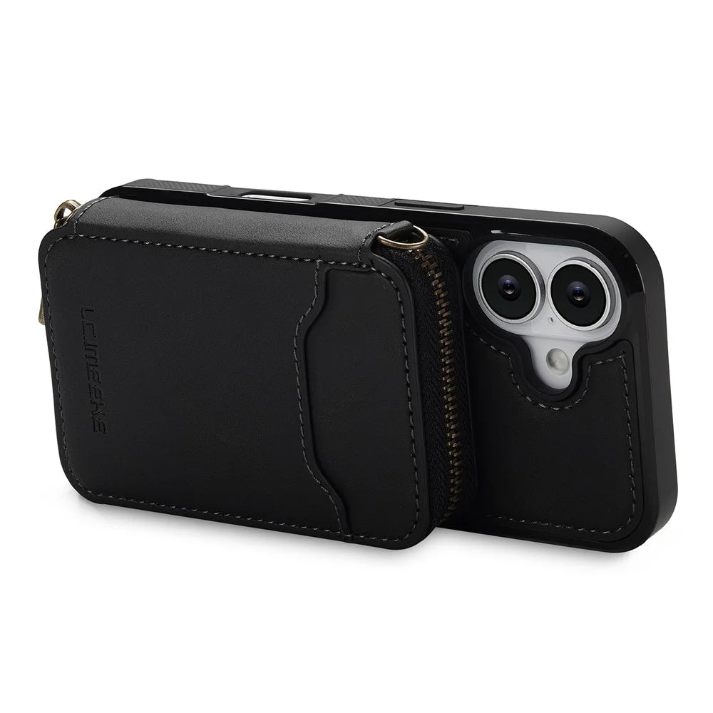 LC.IMEEKE L6 For iPhone 16 Magnetic Case Detachable Zipper Wallet Leather Coated PC + TPU Phone Cover - Black - 2