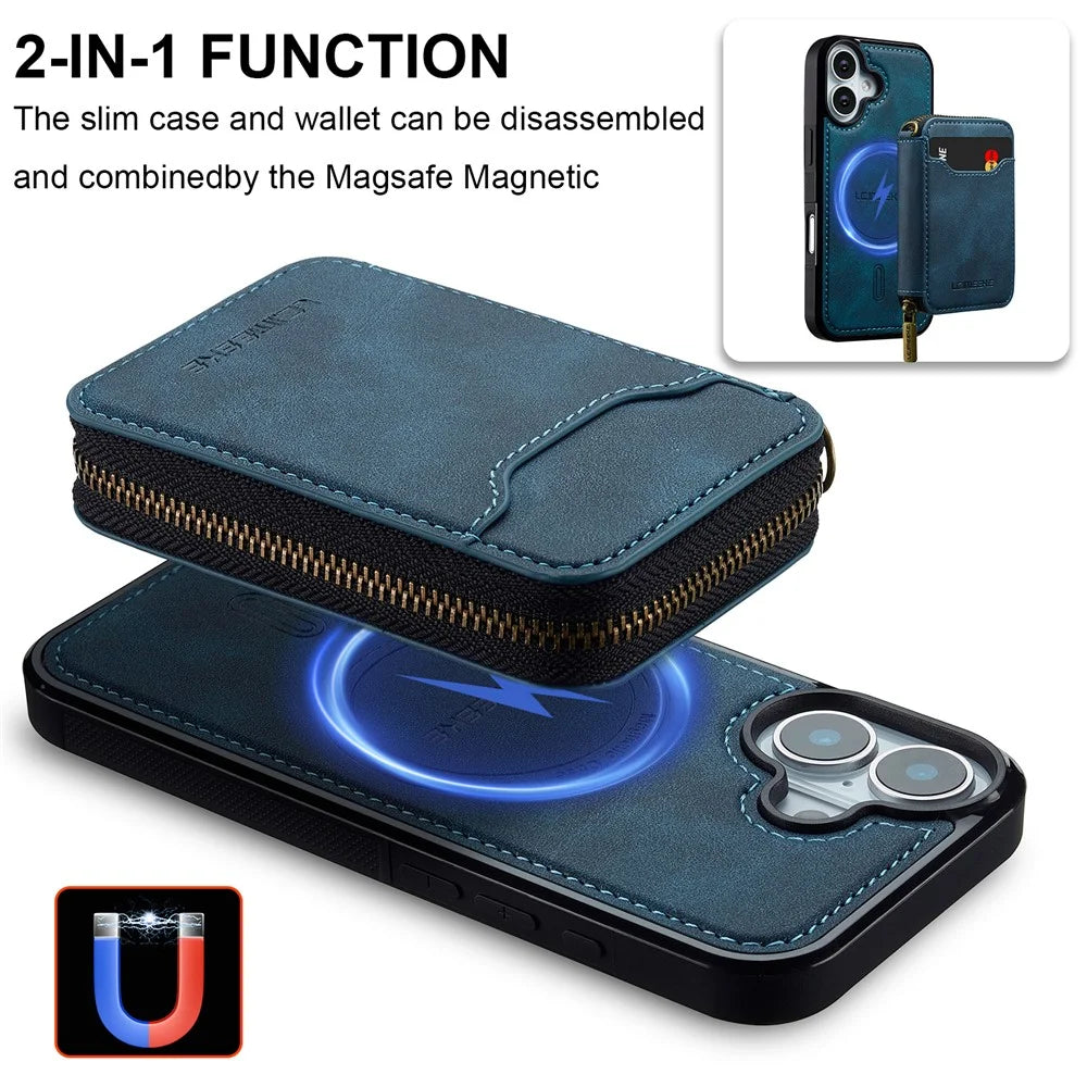 LC.IMEEKE L6 For iPhone 16 Plus Magnetic Case Detachable Zipper Wallet Leather Coated PC + TPU Phone Cover - Blue - 3