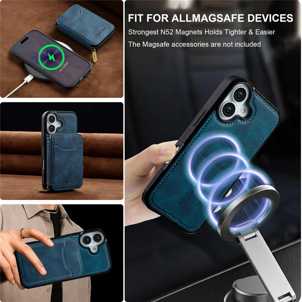 LC.IMEEKE L6 For iPhone 16 Plus Magnetic Case Detachable Zipper Wallet Leather Coated PC + TPU Phone Cover - Blue - 6