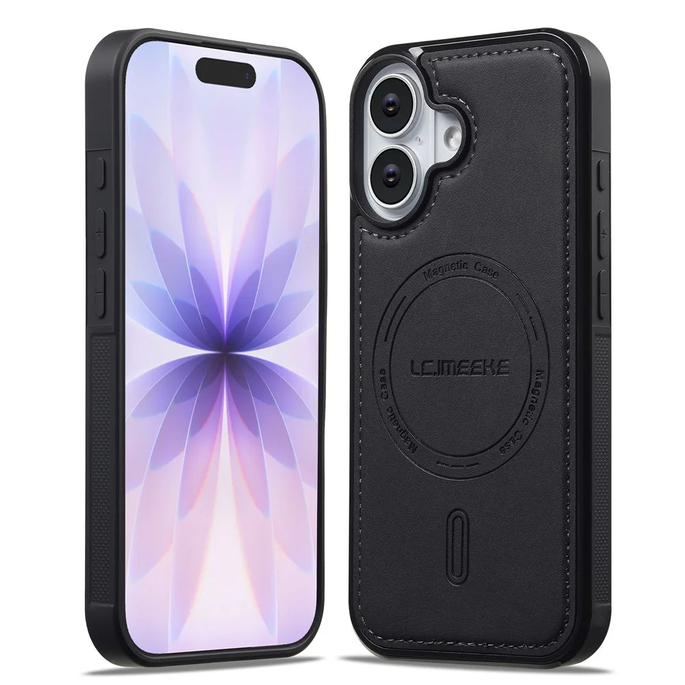 LC.IMEEKE L6 For iPhone 16 Plus Case PU Leather Coated PC TPU Phone Cover Compatible with MagSafe - Black - 2