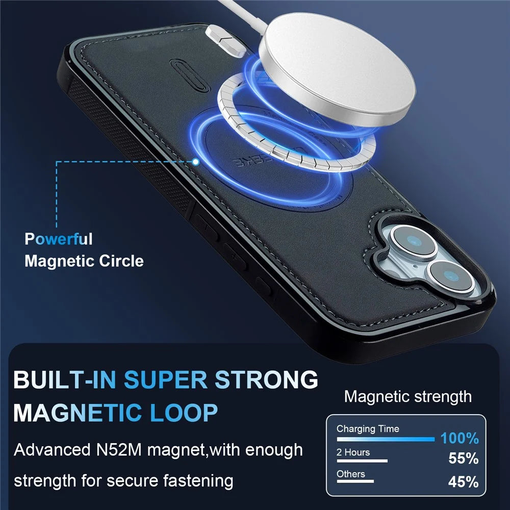 LC.IMEEKE L6 For iPhone 16 Plus Case PU Leather Coated PC TPU Phone Cover Compatible with MagSafe - Black - 7