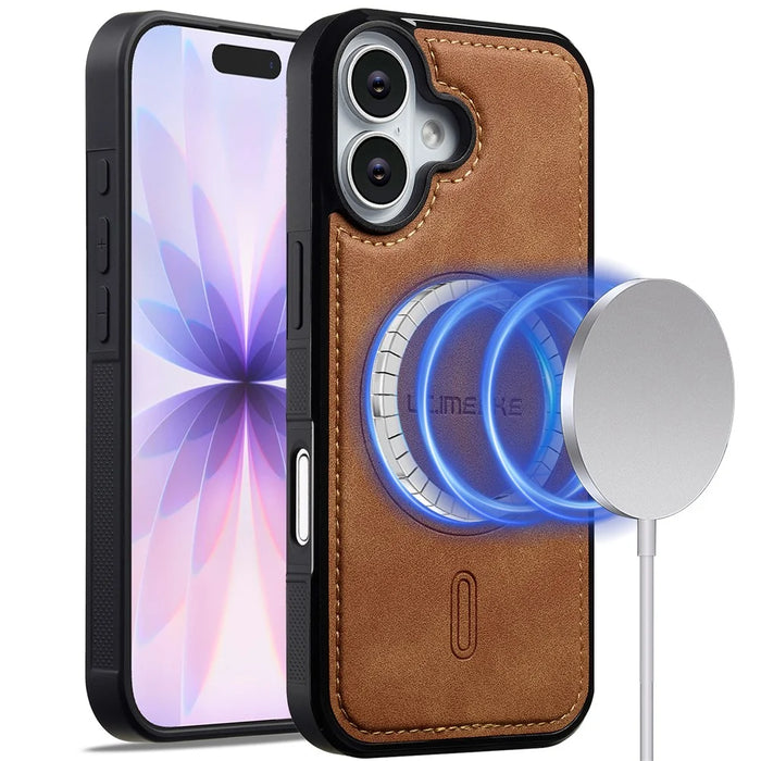 LC.IMEEKE L6 For iPhone 16 Case PU Leather Coated PC TPU Phone Cover Compatible with MagSafe - Brown - 1