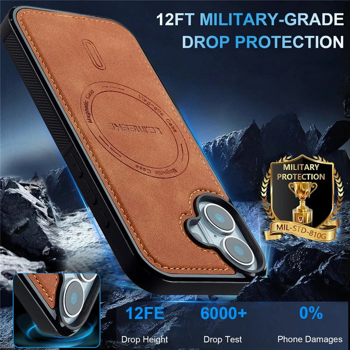 LC.IMEEKE L6 For iPhone 16 Case PU Leather Coated PC TPU Phone Cover Compatible with MagSafe - Brown - 2