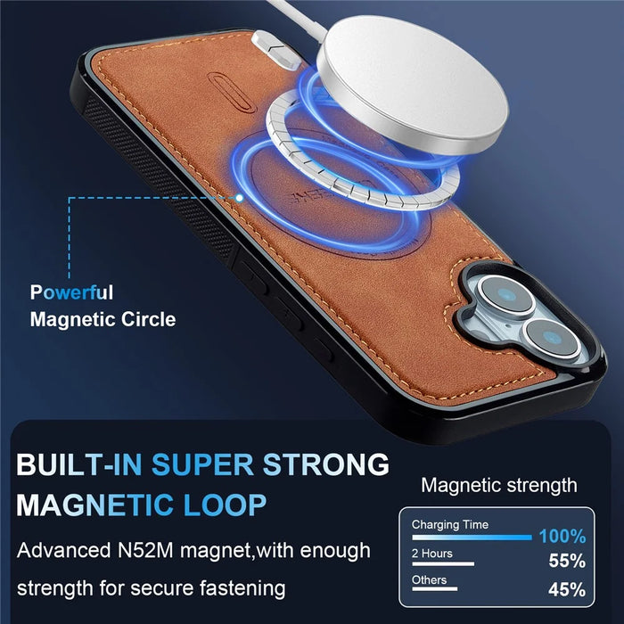 LC.IMEEKE L6 For iPhone 16 Case PU Leather Coated PC TPU Phone Cover Compatible with MagSafe - Brown - 6