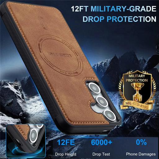 LC.IMEEKE L6 For Samsung Galaxy S25 Magnetic Case PU Leather Coated PC TPU Phone Cover - Brown - 2