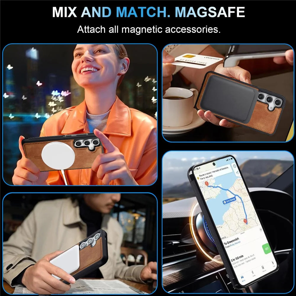 LC.IMEEKE L6 For Samsung Galaxy S25 Magnetic Case PU Leather Coated PC TPU Phone Cover - Brown - 5