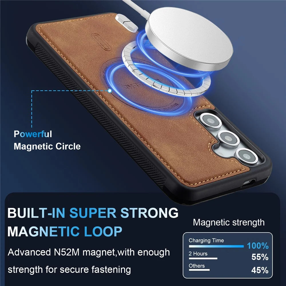 LC.IMEEKE L6 For Samsung Galaxy S25 Magnetic Case PU Leather Coated PC TPU Phone Cover - Brown - 6