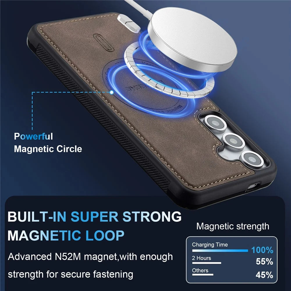 LC.IMEEKE L6 For Samsung Galaxy S25+ Magnetic Case PU Leather Coated PC TPU Phone Cover - Coffee - 6