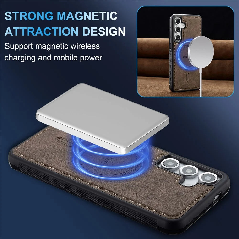 LC.IMEEKE L6 For Samsung Galaxy S25+ Magnetic Case PU Leather Coated PC TPU Phone Cover - Coffee - 7