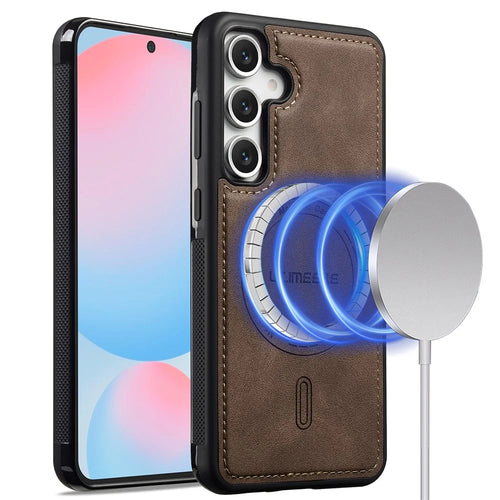 LC.IMEEKE L6 For Samsung Galaxy S24 Case PU Leather Coated PC TPU Phone Cover Magnetic Case - Coffee - 1