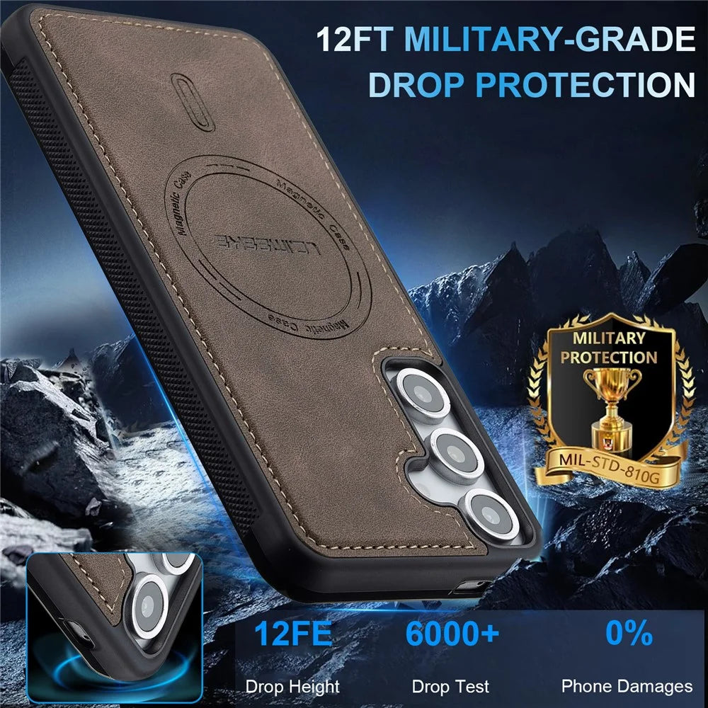 LC.IMEEKE L6 For Samsung Galaxy S24 Case PU Leather Coated PC TPU Phone Cover Magnetic Case - Coffee - 2