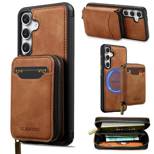 LC.IMEEKE L6 For Samsung	Galaxy S24 Magnetic Case Detachable Zipper Wallet Leather Coated PC + TPU Phone Cover - Brown - 1