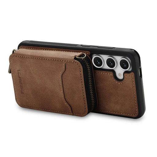 LC.IMEEKE L6 For Samsung	Galaxy S24 Magnetic Case Detachable Zipper Wallet Leather Coated PC + TPU Phone Cover - Brown - 2