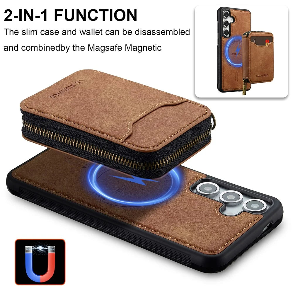 LC.IMEEKE L6 For Samsung	Galaxy S24 Magnetic Case Detachable Zipper Wallet Leather Coated PC + TPU Phone Cover - Brown - 3
