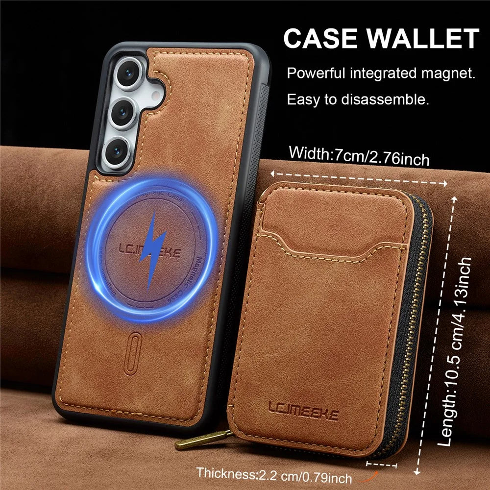 LC.IMEEKE L6 For Samsung	Galaxy S24 Magnetic Case Detachable Zipper Wallet Leather Coated PC + TPU Phone Cover - Brown - 5