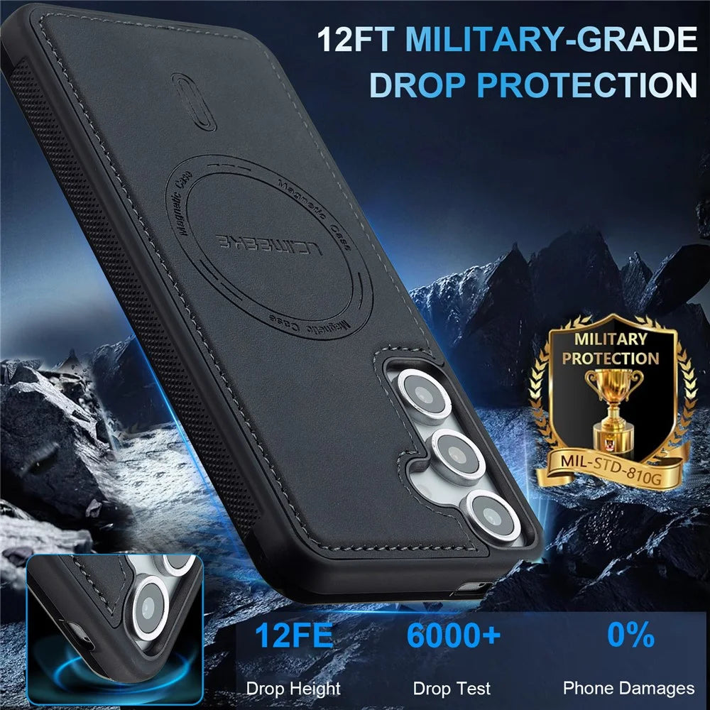LC.IMEEKE L6 For Samsung Galaxy S24+ Case PU Leather Coated PC TPU Phone Cover Magnetic Case - Black - 3