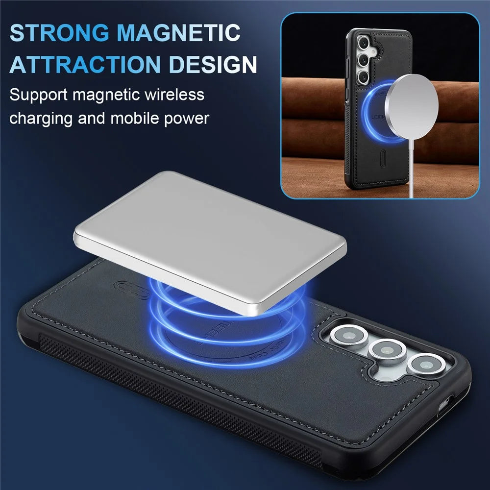 LC.IMEEKE L6 For Samsung Galaxy S24+ Case PU Leather Coated PC TPU Phone Cover Magnetic Case - Black - 7