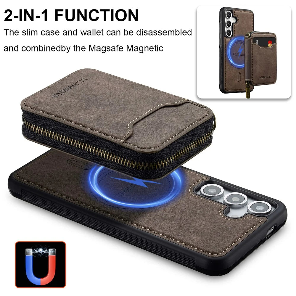 LC.IMEEKE L6 For Samsung	Galaxy S24+ Magnetic Case Detachable Zipper Wallet Leather Coated PC + TPU Phone Cover - Coffee - 3