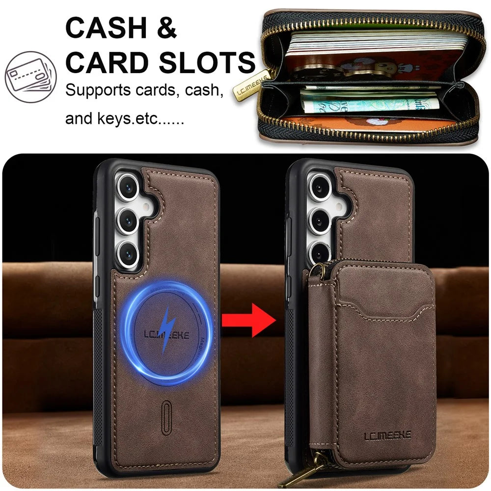 LC.IMEEKE L6 For Samsung	Galaxy S24+ Magnetic Case Detachable Zipper Wallet Leather Coated PC + TPU Phone Cover - Coffee - 4