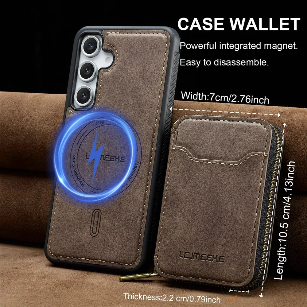LC.IMEEKE L6 For Samsung	Galaxy S24+ Magnetic Case Detachable Zipper Wallet Leather Coated PC + TPU Phone Cover - Coffee - 5