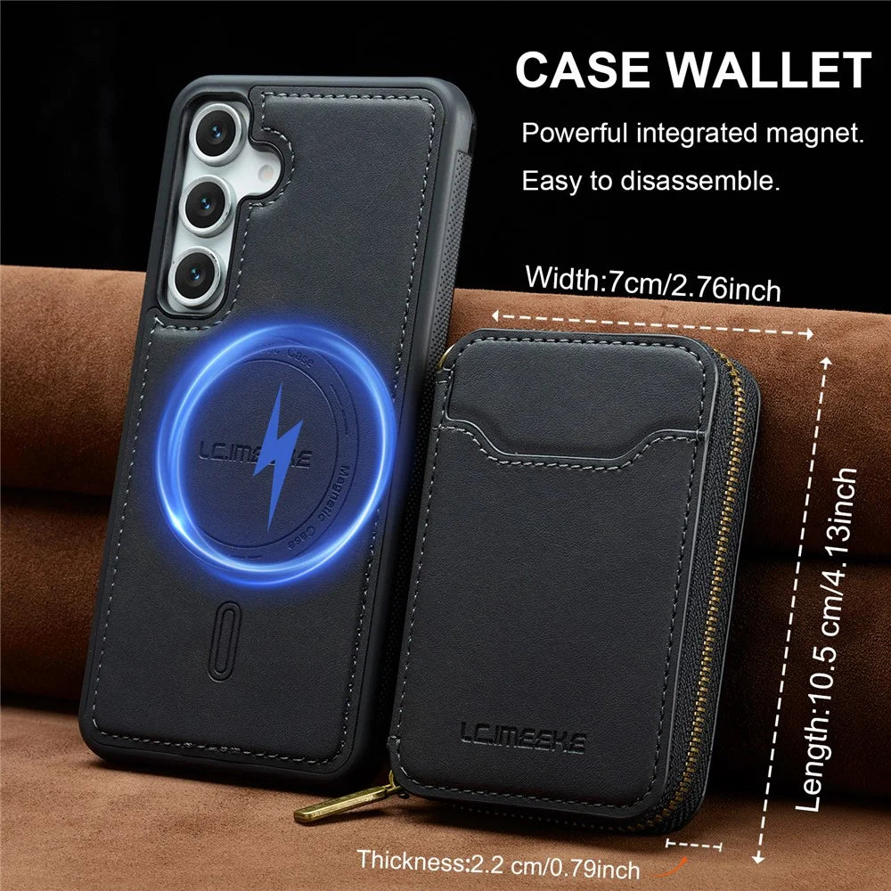 LC.IMEEKE L6 For Samsung	Galaxy S25+ Magnetic Case Detachable Zipper Wallet Leather Coated PC + TPU Phone Cover - Black - 5