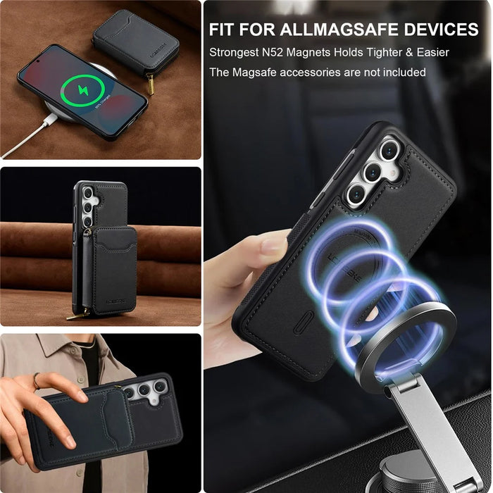 LC.IMEEKE L6 For Samsung	Galaxy S25+ Magnetic Case Detachable Zipper Wallet Leather Coated PC + TPU Phone Cover - Black - 6
