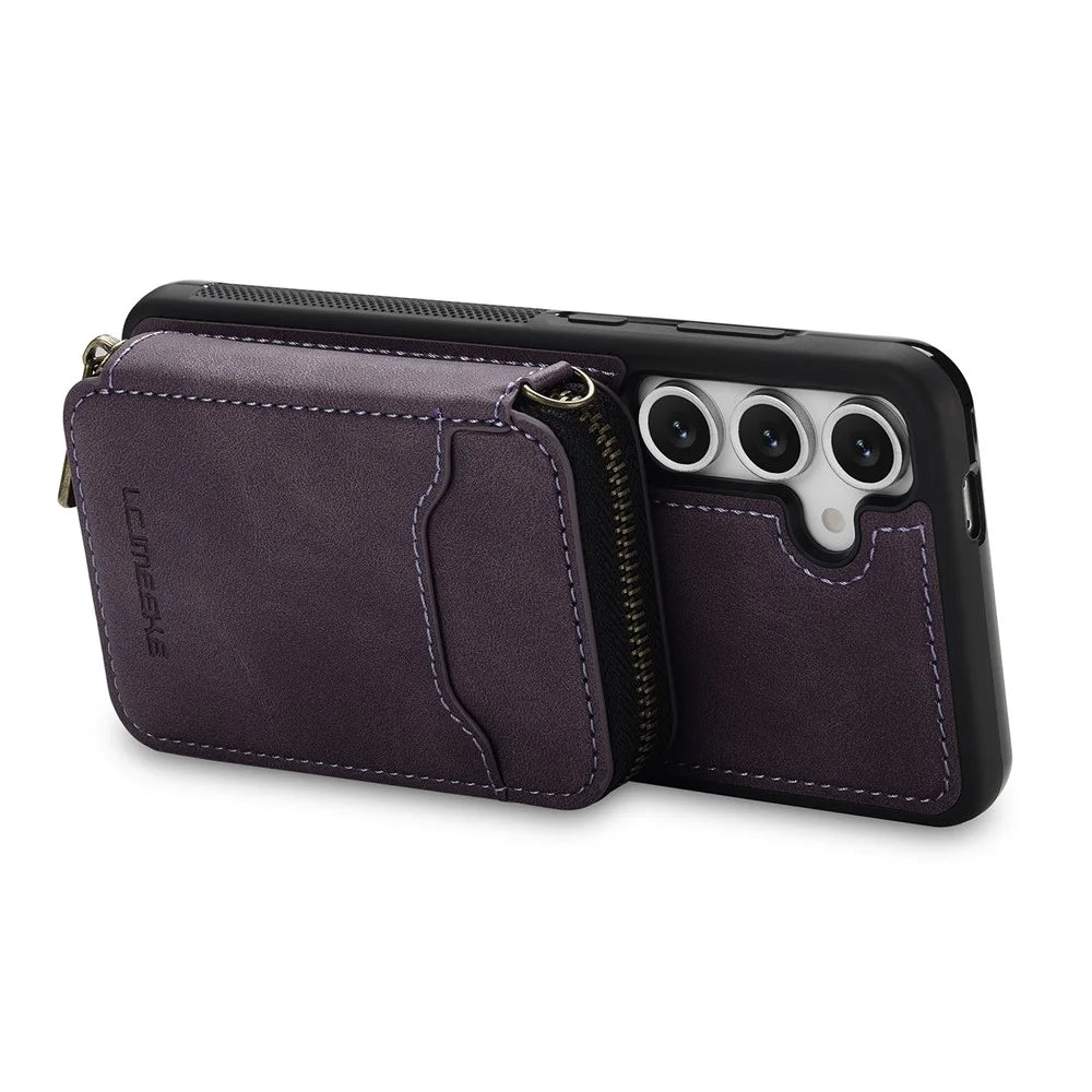 LC.IMEEKE L6 For Samsung	Galaxy S25 Magnetic Case Detachable Zipper Wallet Leather Coated PC + TPU Phone Cover - Purple - 2