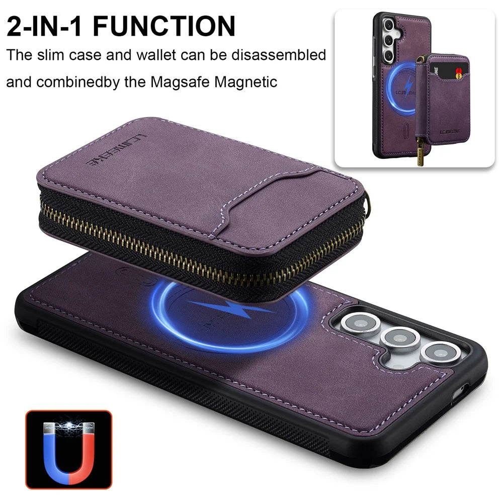 LC.IMEEKE L6 For Samsung	Galaxy S25 Magnetic Case Detachable Zipper Wallet Leather Coated PC + TPU Phone Cover - Purple - 3