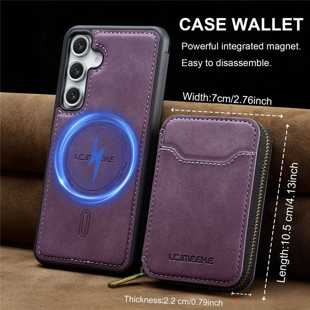LC.IMEEKE L6 For Samsung	Galaxy S25 Magnetic Case Detachable Zipper Wallet Leather Coated PC + TPU Phone Cover - Purple - 5