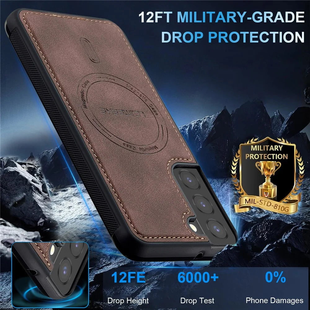 LC.IMEEKE L6 For Samsung Galaxy S22 5G Case PU Leather Coated PC TPU Phone Cover Magnetic Case - Coffee - 2