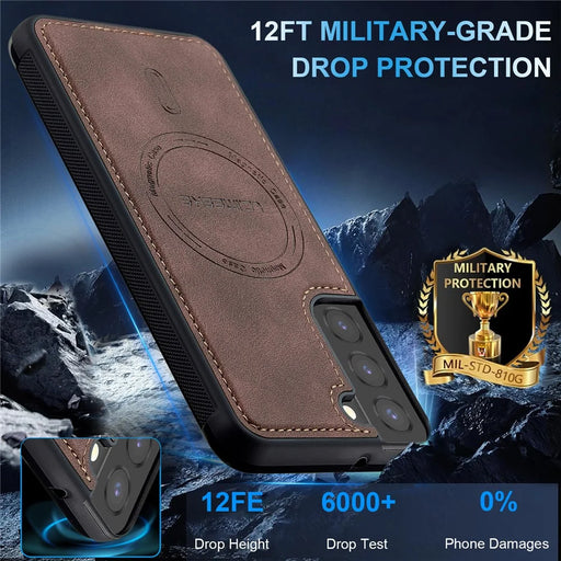 LC.IMEEKE L6 For Samsung Galaxy S22 5G Case PU Leather Coated PC TPU Phone Cover Magnetic Case - Coffee - 2