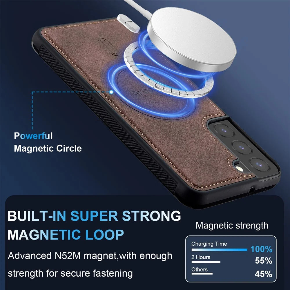 LC.IMEEKE L6 For Samsung Galaxy S22 5G Case PU Leather Coated PC TPU Phone Cover Magnetic Case - Coffee - 5