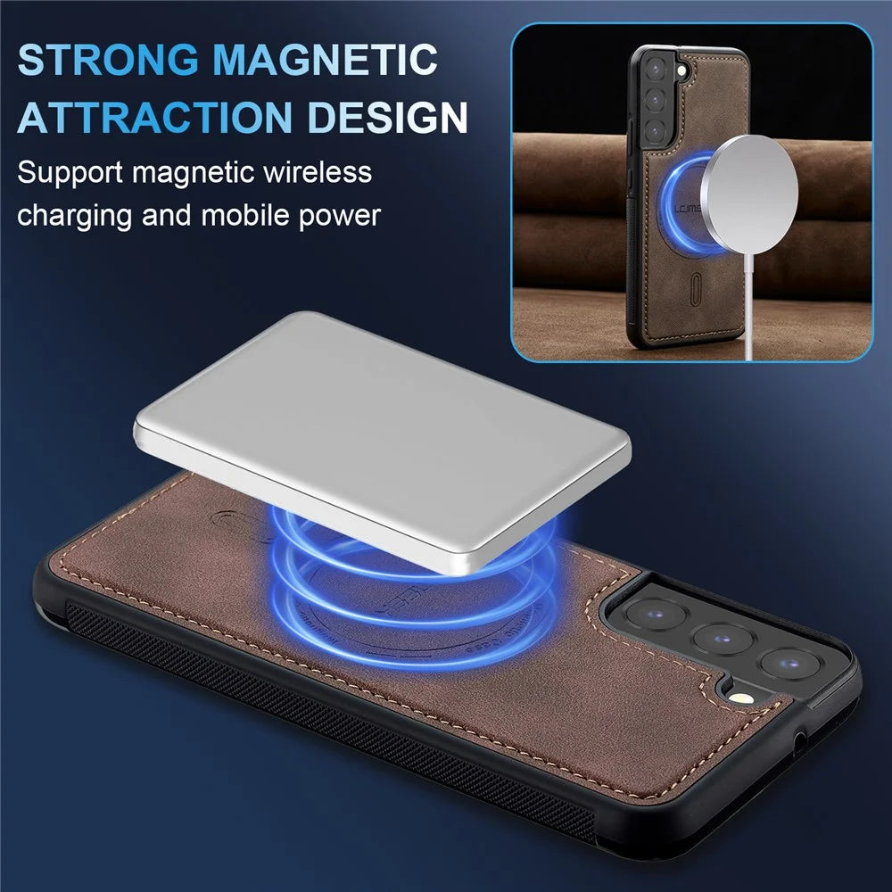 LC.IMEEKE L6 For Samsung Galaxy S22 5G Case PU Leather Coated PC TPU Phone Cover Magnetic Case - Coffee - 6