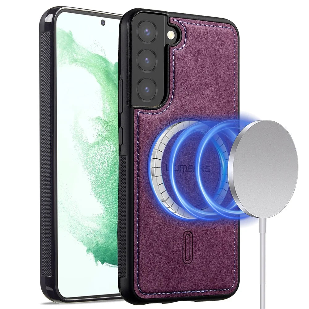 LC.IMEEKE L6 For Samsung Galaxy S22+ 5G Case PU Leather Coated PC TPU Phone Cover Magnetic Case - Purple - 1
