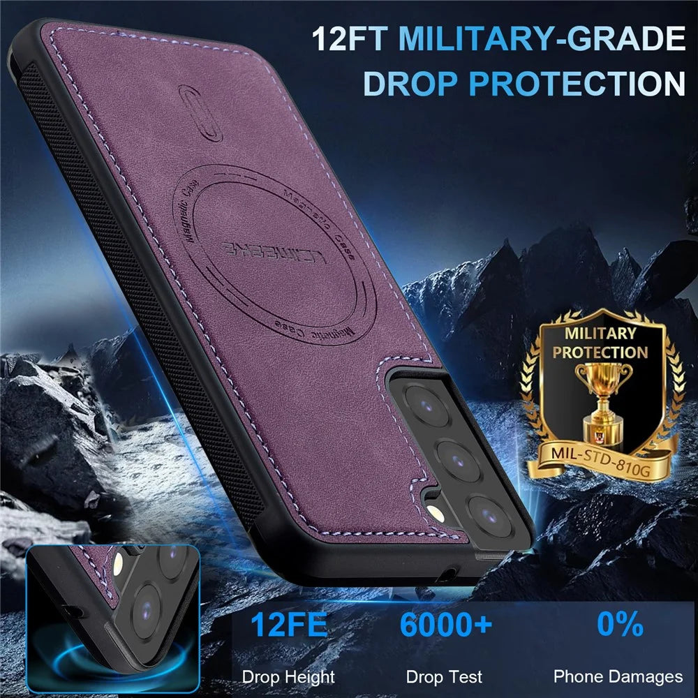 LC.IMEEKE L6 For Samsung Galaxy S22+ 5G Case PU Leather Coated PC TPU Phone Cover Magnetic Case - Purple - 2