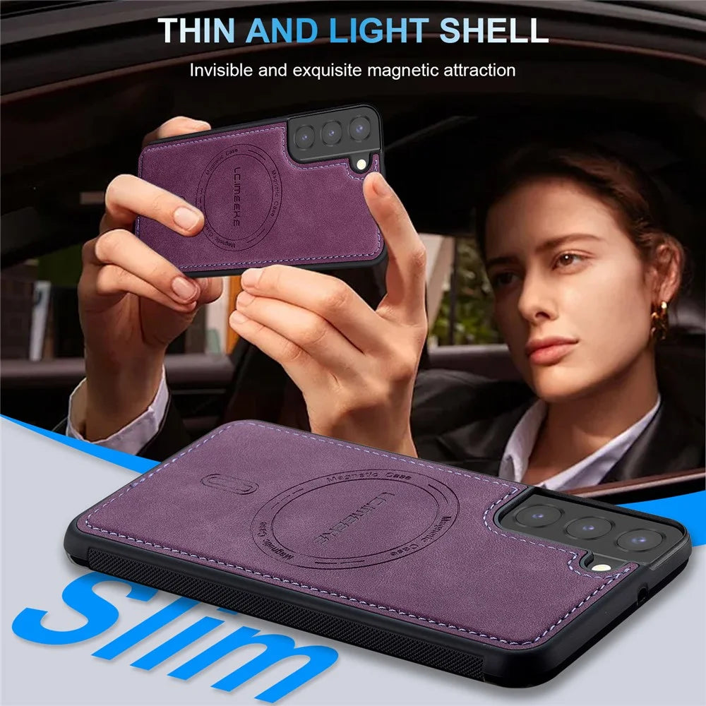 LC.IMEEKE L6 For Samsung Galaxy S22+ 5G Case PU Leather Coated PC TPU Phone Cover Magnetic Case - Purple - 4