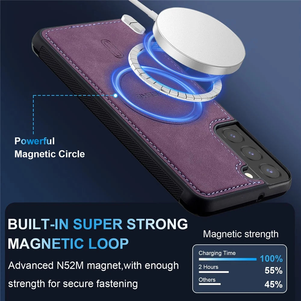 LC.IMEEKE L6 For Samsung Galaxy S22+ 5G Case PU Leather Coated PC TPU Phone Cover Magnetic Case - Purple - 6