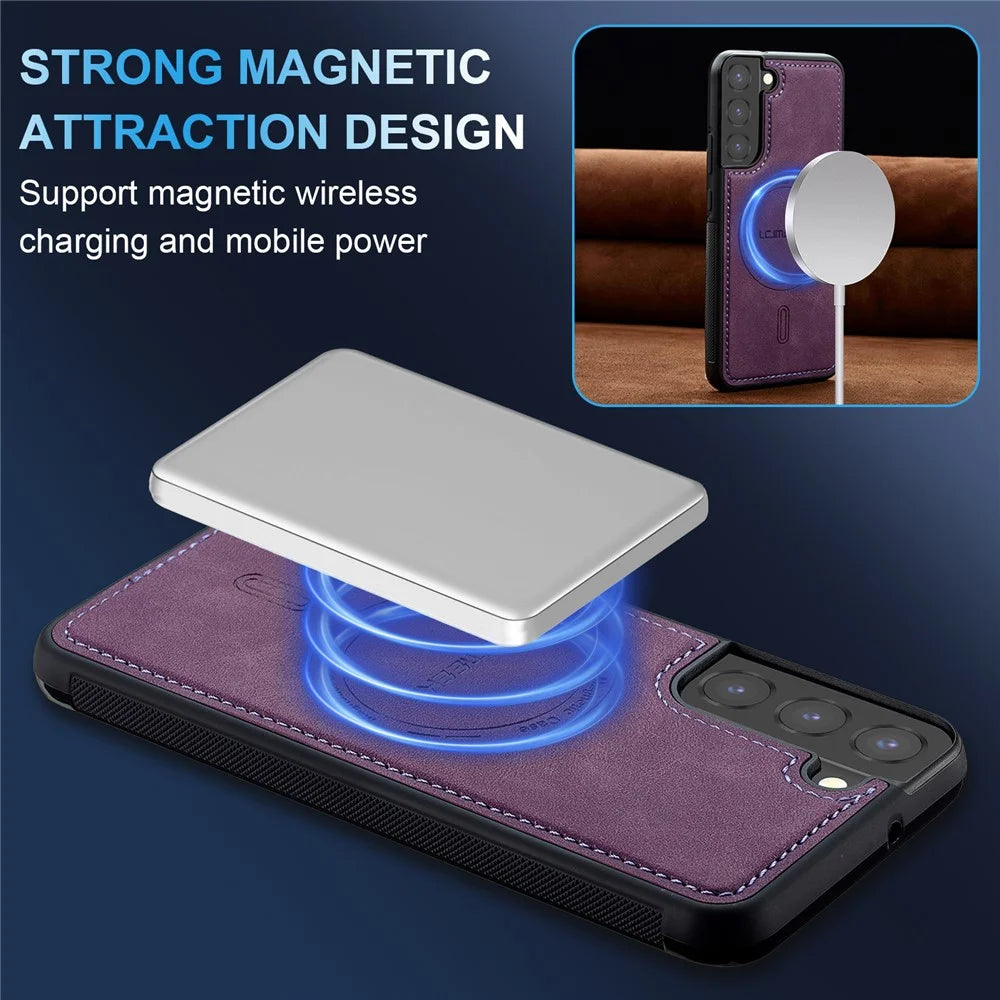 LC.IMEEKE L6 For Samsung Galaxy S22+ 5G Case PU Leather Coated PC TPU Phone Cover Magnetic Case - Purple - 7