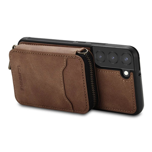 LC.IMEEKE L6 For Samsung	Galaxy S22+ 5G Magnetic Case Detachable Zipper Wallet Leather Coated PC + TPU Phone Cover - Brown - 2
