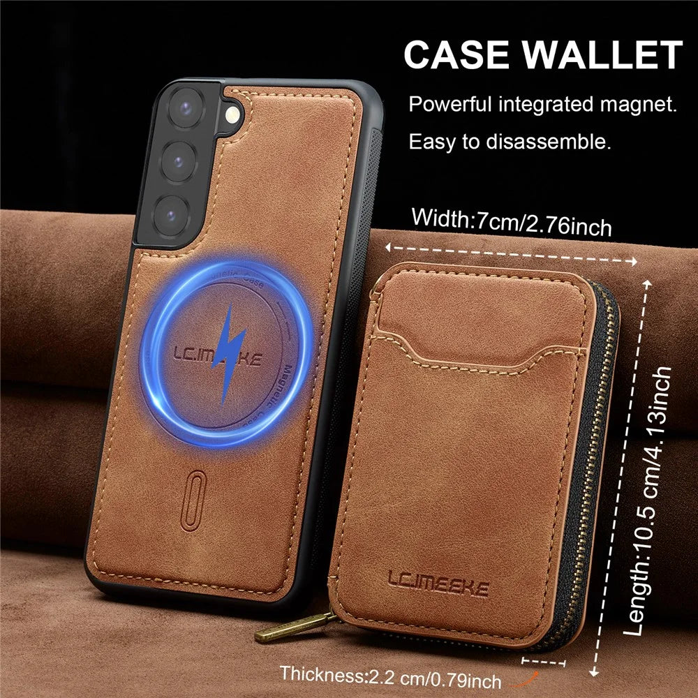 LC.IMEEKE L6 For Samsung	Galaxy S22+ 5G Magnetic Case Detachable Zipper Wallet Leather Coated PC + TPU Phone Cover - Brown - 5