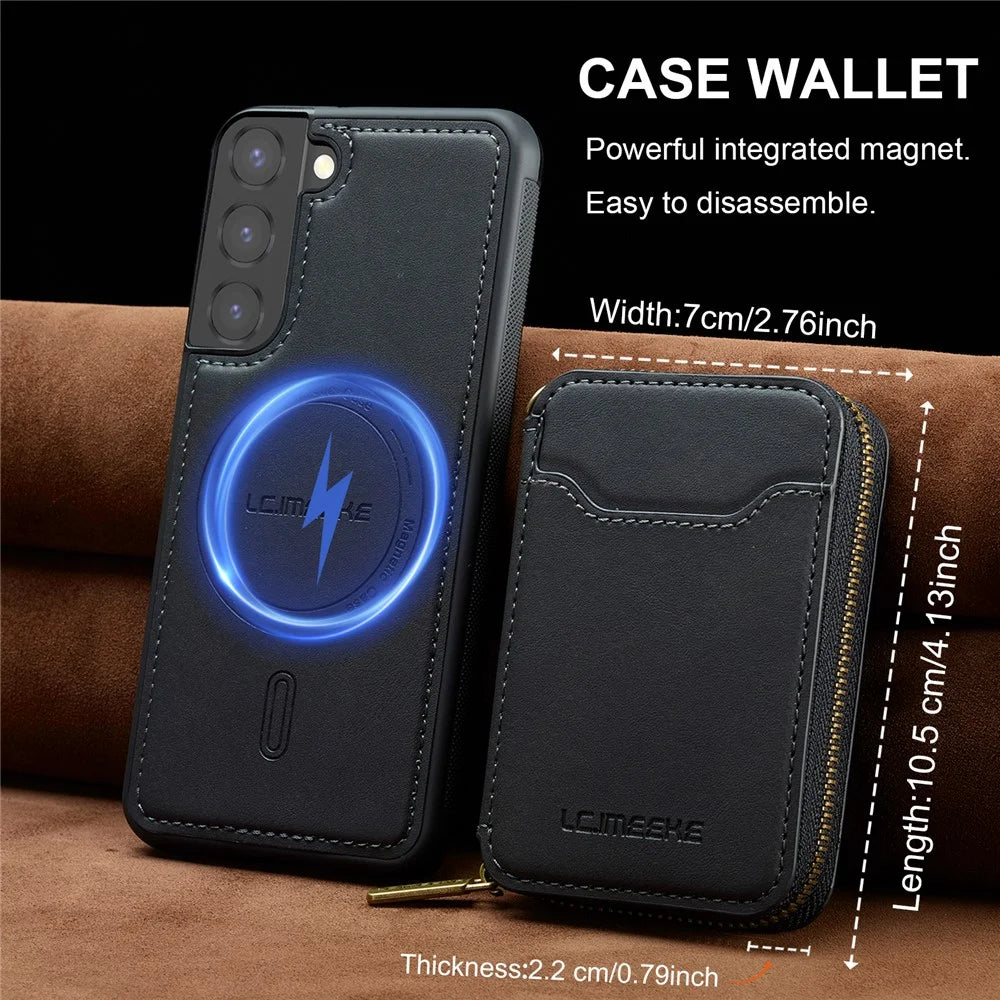 LC.IMEEKE L6 For Samsung	Galaxy S22 5G Magnetic Case Detachable Zipper Wallet Leather Coated PC + TPU Phone Cover - Black - 5
