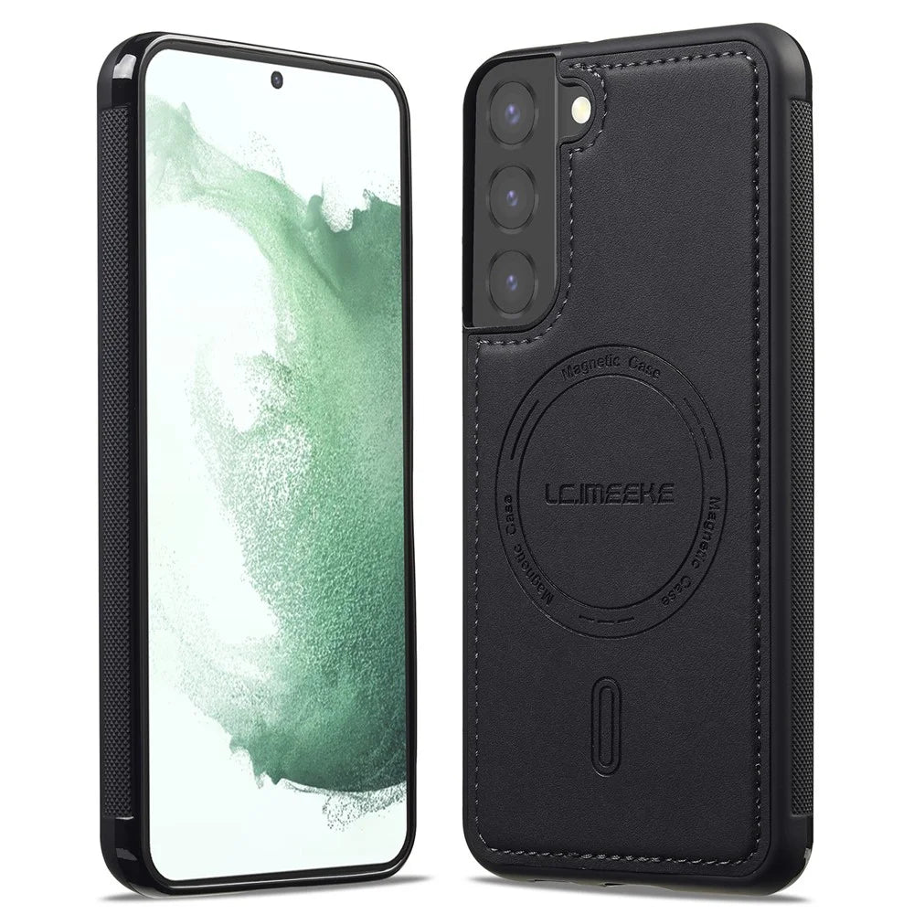 LC.IMEEKE L6 For Samsung Galaxy S21 FE 5G Case PU Leather Coated PC TPU Phone Cover Magnetic Case - Black - 2
