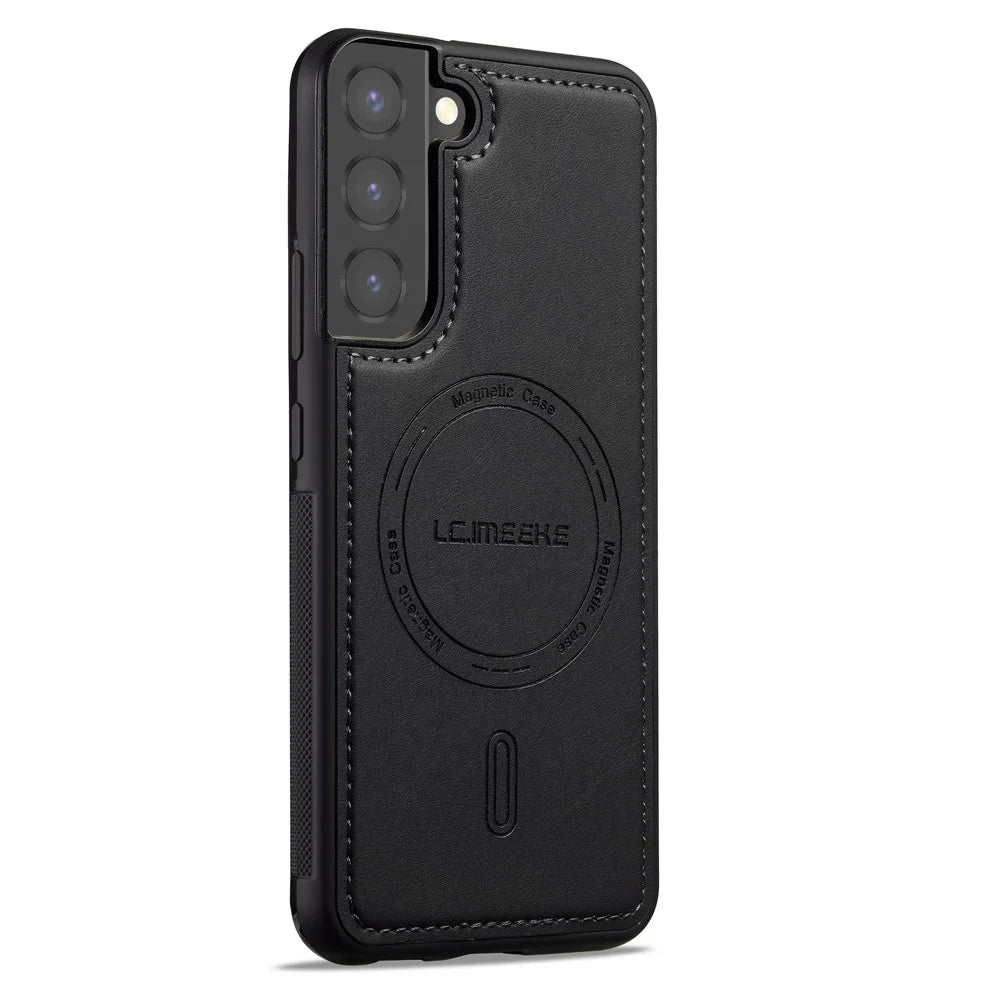 LC.IMEEKE L6 For Samsung Galaxy S21 FE 5G Case PU Leather Coated PC TPU Phone Cover Magnetic Case - Black - 3