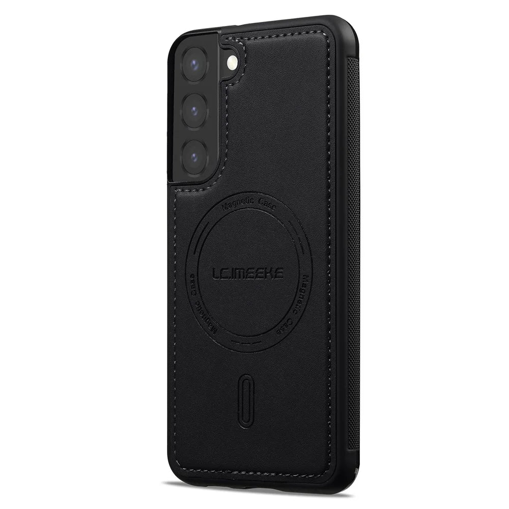 LC.IMEEKE L6 For Samsung Galaxy S21 FE 5G Case PU Leather Coated PC TPU Phone Cover Magnetic Case - Black - 4