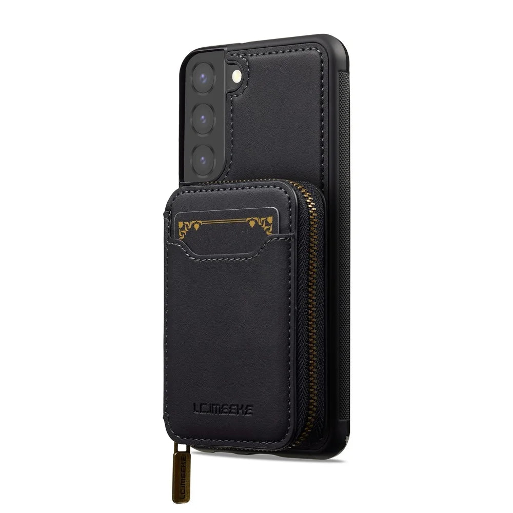 LC.IMEEKE L6 For Samsung	Galaxy S21 FE 5G Magnetic Case Detachable Zipper Wallet Leather Coated PC + TPU Phone Cover - Black - 3