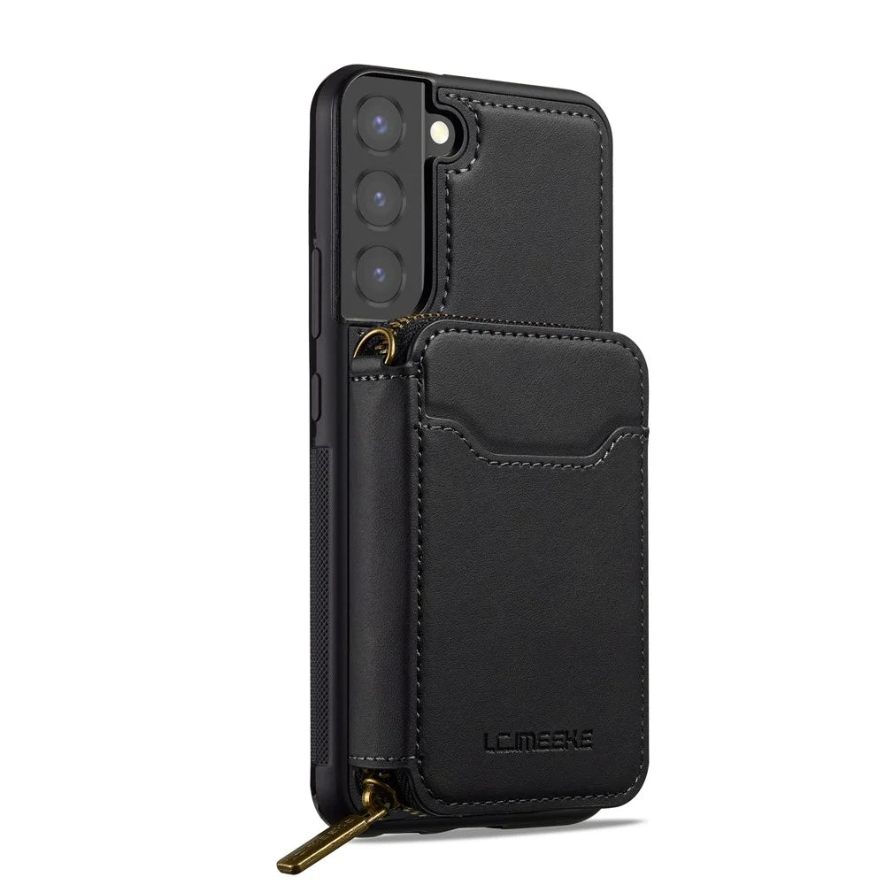 LC.IMEEKE L6 For Samsung	Galaxy S21 FE 5G Magnetic Case Detachable Zipper Wallet Leather Coated PC + TPU Phone Cover - Black - 4