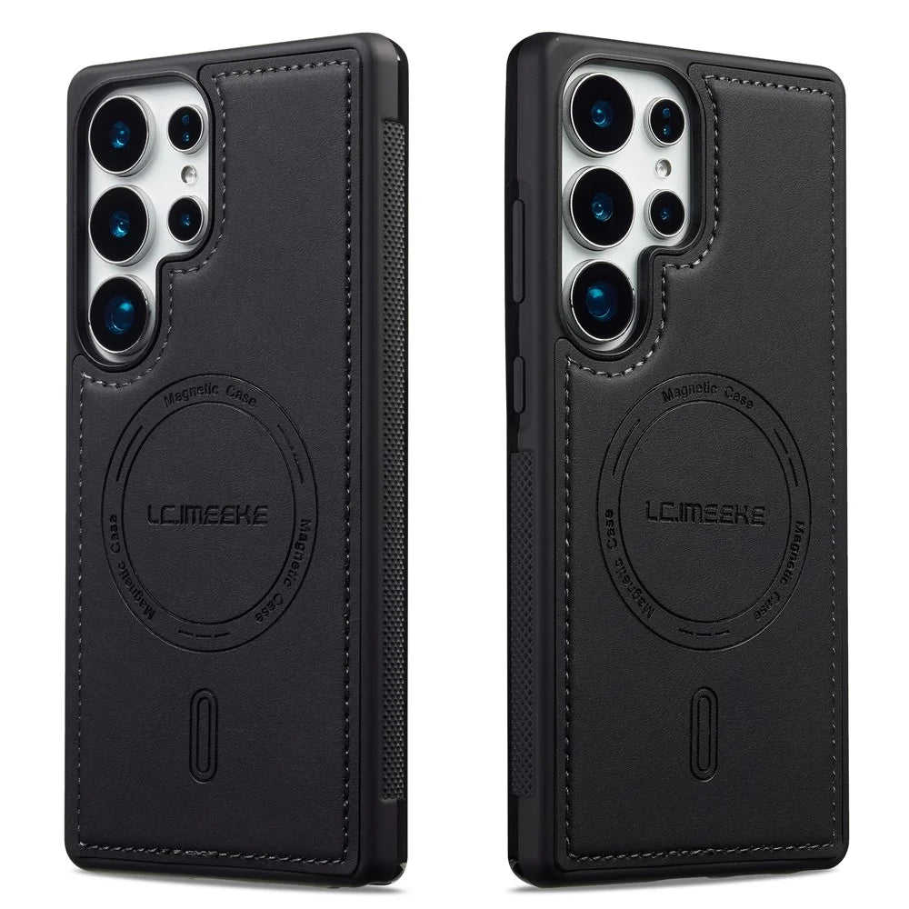 LC.IMEEKE L6 For Samsung Galaxy S23 Ultra Case PU Leather Coated PC TPU Phone Cover Magnetic Case - Black - 3